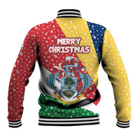 Seychelles Christmas Baseball Jacket with Flag Colors Pattern, Tropical Bird Motif, and National Coat of Arms - Wonder Print Shop