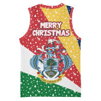 Seychelles Christmas Basketball Jersey with Flag Colors Pattern, Tropical Bird Motif, and National Coat of Arms - Wonder Print Shop