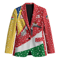 Seychelles Christmas Blazer with Flag Colors Pattern, Tropical Bird Motif, and National Coat of Arms - Wonder Print Shop
