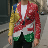 Seychelles Christmas Blazer with Flag Colors Pattern, Tropical Bird Motif, and National Coat of Arms - Wonder Print Shop