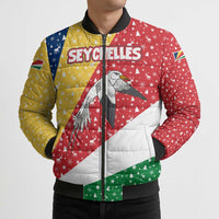Seychelles Christmas Bomber Puffer Jacket with Flag Colors Pattern, Tropical Bird Motif, and National Coat of Arms - Wonder Print Shop