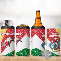 Seychelles Christmas 4 in 1 Can Cooler Tumbler with Flag Colors Pattern, Tropical Bird Motif, and National Coat of Arms - Wonder Print Shop