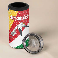Seychelles Christmas 4 in 1 Can Cooler Tumbler with Flag Colors Pattern, Tropical Bird Motif, and National Coat of Arms - Wonder Print Shop