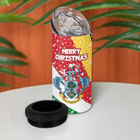 Seychelles Christmas 4 in 1 Can Cooler Tumbler with Flag Colors Pattern, Tropical Bird Motif, and National Coat of Arms - Wonder Print Shop