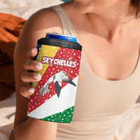 Seychelles Christmas 4 in 1 Can Cooler Tumbler with Flag Colors Pattern, Tropical Bird Motif, and National Coat of Arms - Wonder Print Shop