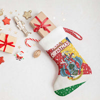 Seychelles Christmas Stocking with Flag Colors Pattern, Tropical Bird Motif, and National Coat of Arms - Wonder Print Shop