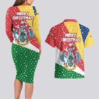 Seychelles Christmas Couples Matching Long Sleeve Bodycon Dress and Hawaiian Shirt with Flag Colors Pattern, Tropical Bird Motif, and National Coat of Arms - Wonder Print Shop