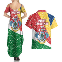Seychelles Christmas Couples Matching Summer Maxi Dress and Hawaiian Shirt with Flag Colors Pattern, Tropical Bird Motif, and National Coat of Arms - Wonder Print Shop