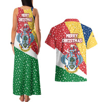Seychelles Christmas Couples Matching Tank Maxi Dress and Hawaiian Shirt with Flag Colors Pattern, Tropical Bird Motif, and National Coat of Arms - Wonder Print Shop