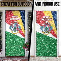 Seychelles Christmas Door Cover with Flag Colors Pattern, Tropical Bird Motif, and National Coat of Arms - Wonder Print Shop