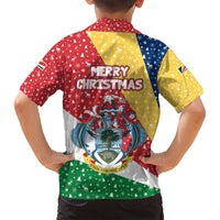 Seychelles Christmas Family Matching Off Shoulder Maxi Dress and Hawaiian Shirt with Flag Colors Pattern, Tropical Bird Motif, and National Coat of Arms - Wonder Print Shop