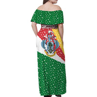 Seychelles Christmas Family Matching Off Shoulder Maxi Dress and Hawaiian Shirt with Flag Colors Pattern, Tropical Bird Motif, and National Coat of Arms - Wonder Print Shop