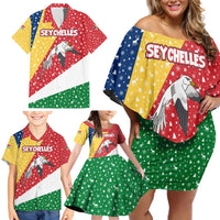 Seychelles Christmas Family Matching Off Shoulder Short Dress and Hawaiian Shirt with Flag Colors Pattern, Tropical Bird Motif, and National Coat of Arms - Wonder Print Shop