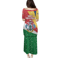 Seychelles Christmas Family Matching Puletasi and Hawaiian Shirt with Flag Colors Pattern, Tropical Bird Motif, and National Coat of Arms - Wonder Print Shop