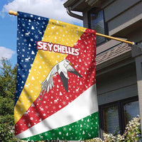 Seychelles Christmas Garden Flag with Flag Colors Pattern, Tropical Bird Motif, and National Coat of Arms - Wonder Print Shop
