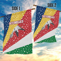 Seychelles Christmas Garden Flag with Flag Colors Pattern, Tropical Bird Motif, and National Coat of Arms - Wonder Print Shop