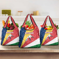 Seychelles Christmas Grocery Bag with Flag Colors Pattern, Tropical Bird Motif, and National Coat of Arms - Wonder Print Shop