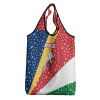 Seychelles Christmas Grocery Bag with Flag Colors Pattern, Tropical Bird Motif, and National Coat of Arms - Wonder Print Shop