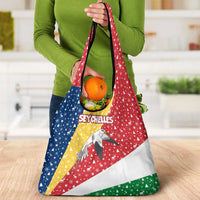 Seychelles Christmas Grocery Bag with Flag Colors Pattern, Tropical Bird Motif, and National Coat of Arms - Wonder Print Shop