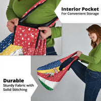 Seychelles Christmas Grocery Bag with Flag Colors Pattern, Tropical Bird Motif, and National Coat of Arms - Wonder Print Shop