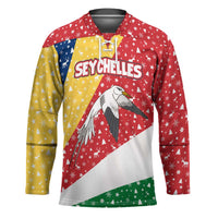 Seychelles Christmas Hockey Jersey with Flag Colors Pattern, Tropical Bird Motif, and National Coat of Arms - Wonder Print Shop
