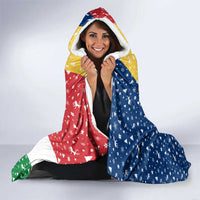 Seychelles Christmas Hooded Blanket with Flag Colors Pattern, Tropical Bird Motif, and National Coat of Arms - Wonder Print Shop
