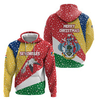 Seychelles Christmas Hoodie with Flag Colors Pattern, Tropical Bird Motif, and National Coat of Arms - Wonder Print Shop