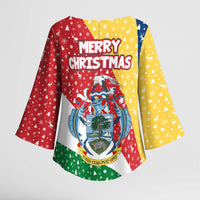 Seychelles Christmas Kimono Sleeve Blouse with Flag Colors Pattern, Tropical Bird Motif, and National Coat of Arms - Wonder Print Shop