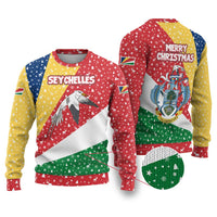 Seychelles Christmas Ugly Christmas Sweater with Flag Colors Pattern, Tropical Bird Motif, and National Coat of Arms - Wonder Print Shop