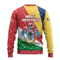 Seychelles Christmas Ugly Christmas Sweater with Flag Colors Pattern, Tropical Bird Motif, and National Coat of Arms - Wonder Print Shop