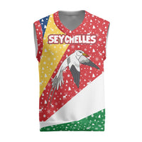 Seychelles Christmas Knitted V-Neck Vest with Flag Colors Pattern, Tropical Bird Motif, and National Coat of Arms - Wonder Print Shop