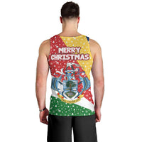 Seychelles Christmas Men Tank Top with Flag Colors Pattern, Tropical Bird Motif, and National Coat of Arms - Wonder Print Shop