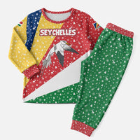 Seychelles Christmas Pajama Set with Flag Colors Pattern, Tropical Bird Motif, and National Coat of Arms - Wonder Print Shop