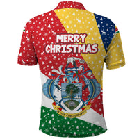 Seychelles Christmas Polo Shirt with Flag Colors Pattern, Tropical Bird Motif, and National Coat of Arms - Wonder Print Shop