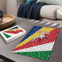 Seychelles Christmas Puzzle with Flag Colors Pattern, Tropical Bird Motif, and National Coat of Arms - Wonder Print Shop