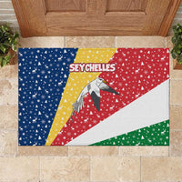 Seychelles Christmas Rubber Doormat with Flag Colors Pattern, Tropical Bird Motif, and National Coat of Arms - Wonder Print Shop