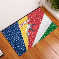 Seychelles Christmas Rubber Doormat with Flag Colors Pattern, Tropical Bird Motif, and National Coat of Arms - Wonder Print Shop