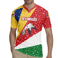 Seychelles Christmas Rugby Jersey with Flag Colors Pattern, Tropical Bird Motif, and National Coat of Arms - Wonder Print Shop