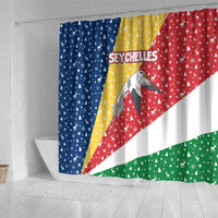Seychelles Christmas Shower Curtain with Flag Colors Pattern, Tropical Bird Motif, and National Coat of Arms - Wonder Print Shop