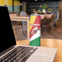 Seychelles Christmas Skinny Tumbler with Flag Colors Pattern, Tropical Bird Motif, and National Coat of Arms - Wonder Print Shop