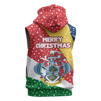 Seychelles Christmas Sleeveless Zip Hoodie with Flag Colors Pattern, Tropical Bird Motif, and National Coat of Arms - Wonder Print Shop