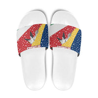 Seychelles Christmas Slide Sandals with Flag Colors Pattern, Tropical Bird Motif, and National Coat of Arms - Wonder Print Shop