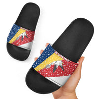 Seychelles Christmas Slide Sandals with Flag Colors Pattern, Tropical Bird Motif, and National Coat of Arms - Wonder Print Shop