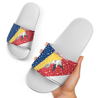 Seychelles Christmas Slide Sandals with Flag Colors Pattern, Tropical Bird Motif, and National Coat of Arms - Wonder Print Shop