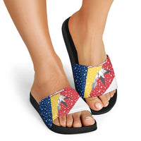 Seychelles Christmas Slide Sandals with Flag Colors Pattern, Tropical Bird Motif, and National Coat of Arms - Wonder Print Shop