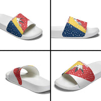 Seychelles Christmas Slide Sandals with Flag Colors Pattern, Tropical Bird Motif, and National Coat of Arms - Wonder Print Shop