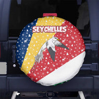 Seychelles Christmas Spare Tire Cover with Flag Colors Pattern, Tropical Bird Motif, and National Coat of Arms - Wonder Print Shop