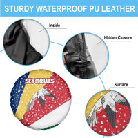 Seychelles Christmas Spare Tire Cover with Flag Colors Pattern, Tropical Bird Motif, and National Coat of Arms - Wonder Print Shop