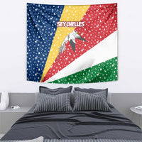 Seychelles Christmas Tapestry with Flag Colors Pattern, Tropical Bird Motif, and National Coat of Arms - Wonder Print Shop