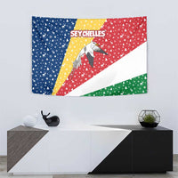 Seychelles Christmas Tapestry with Flag Colors Pattern, Tropical Bird Motif, and National Coat of Arms - Wonder Print Shop
